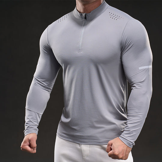 Herren Kompressions-Trainingsshirt mit kurzem Reißverschluss und atmungsaktiver Mesh‑Struktur Shop Nory