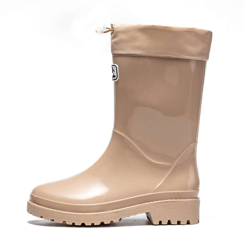 Damen Glänzende knöchelhohe Regenstiefel mit Kordelzug und rutschfester Profilsohle Shop Nory