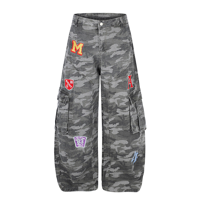 Damen Weite Cargo-Hose im Camouflage-Look mit Applikationen und Multi-Taschen Shop Nory