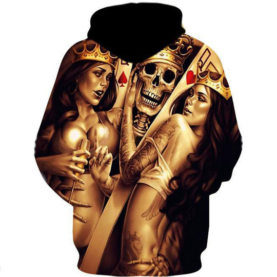 Herren Kapuzenpullover mit allover Totenkopf- und Spielkarten-Grafik Shop Nory