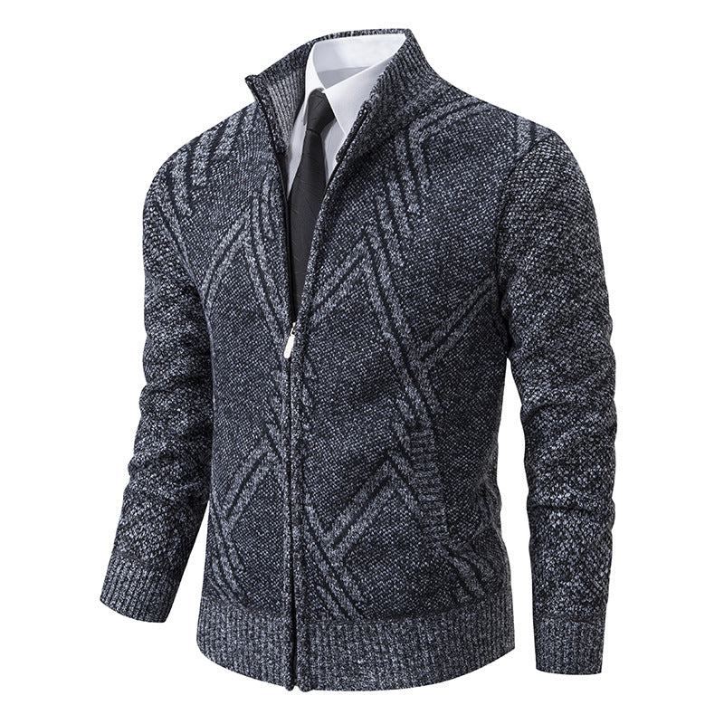 Herren Strick-Zipcardigan mit Stehkragen und strukturiertem Jacquardmuster Shop Nory