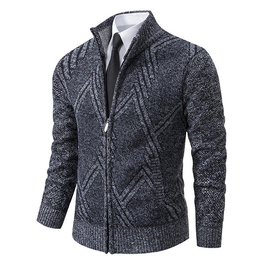 Herren Strick-Zipcardigan mit Stehkragen und strukturiertem Jacquardmuster Shop Nory
