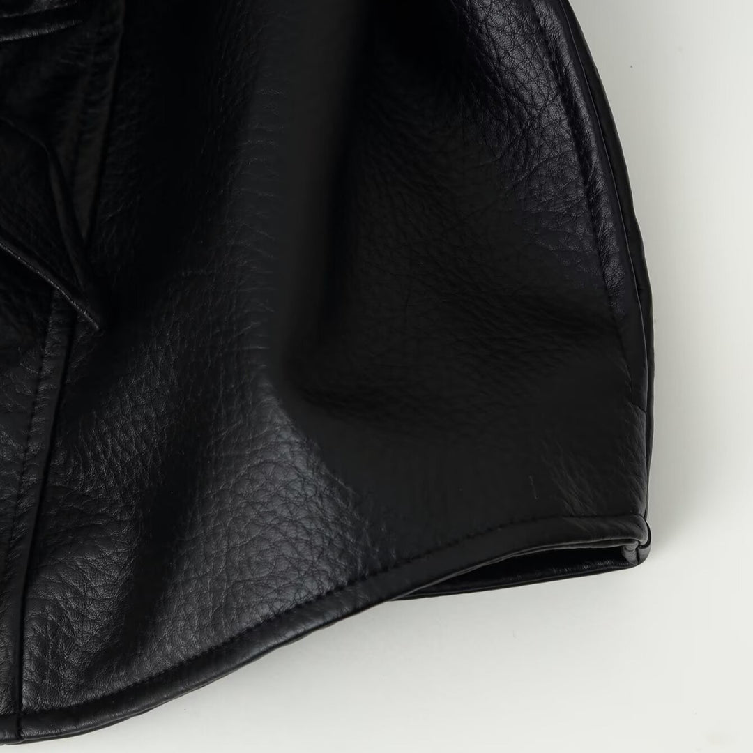 Damen Kurzblazer aus veganem Leder mit Schalkragen und Taillenbindegürtel Shop Nory