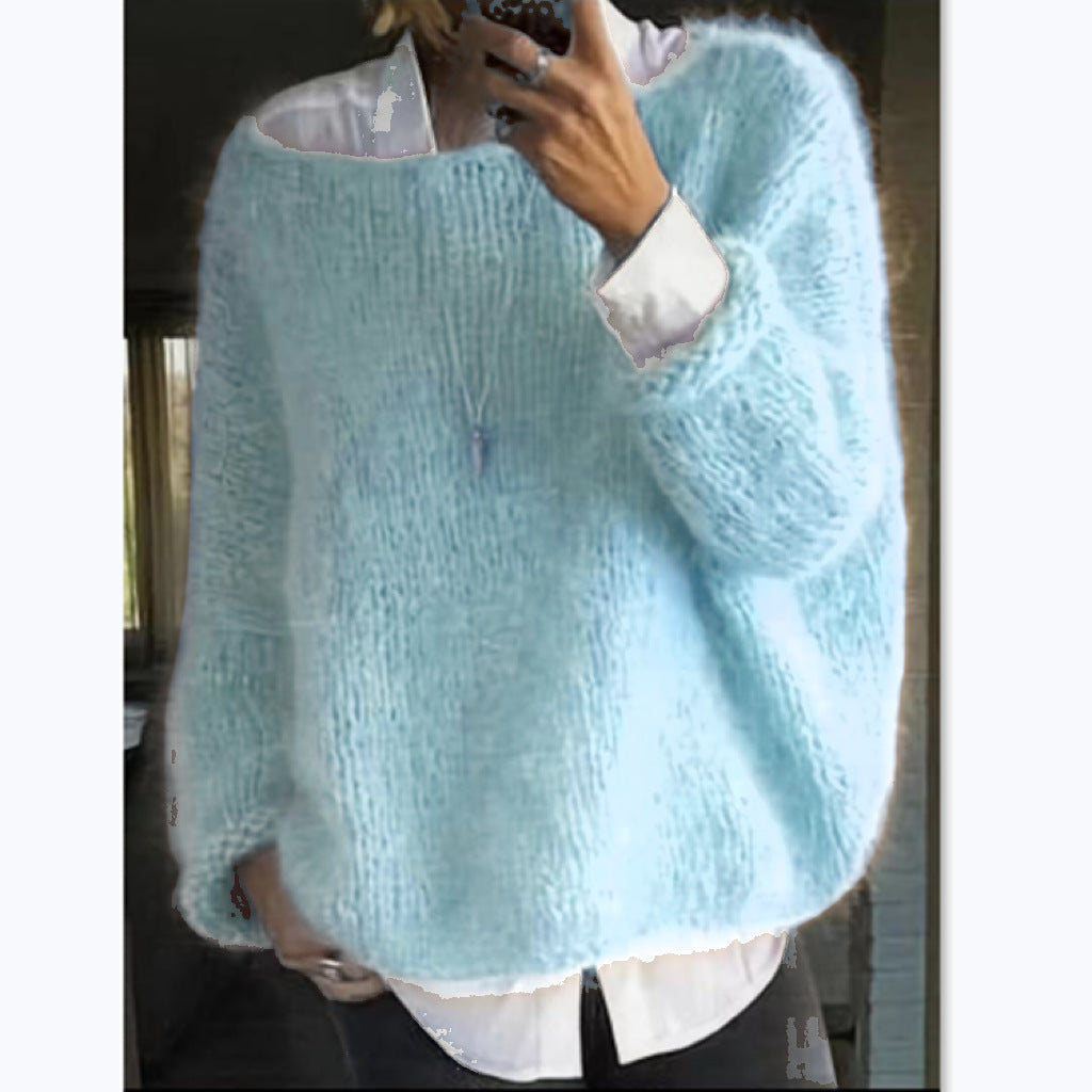 Damen Kuscheliger Oversized Pullover mit U-Boot-Ausschnitt