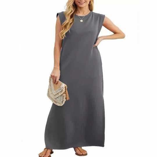 Damen Maxikleid mit schlichten Linien und modernen Schulterdetails