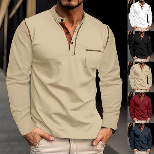 Herren Langarm-Henley-Shirt mit modernem Kragen und praktischer Brusttasche