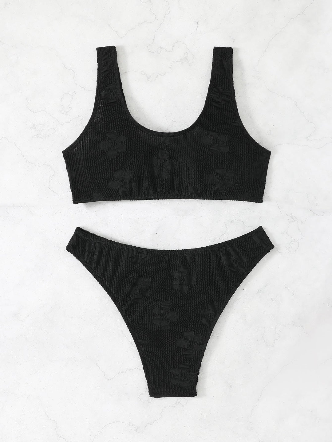 Damen Bikini-Set mit strukturiertem Oberteil und hoch geschnittenem Slip