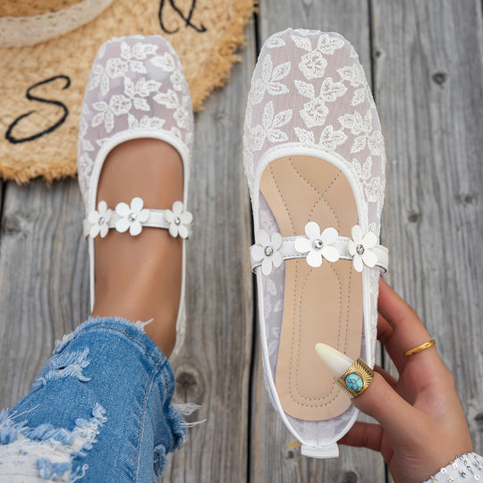 Damen elegante Ballerinas mit floralen Applikationen und rutschfester Sohle