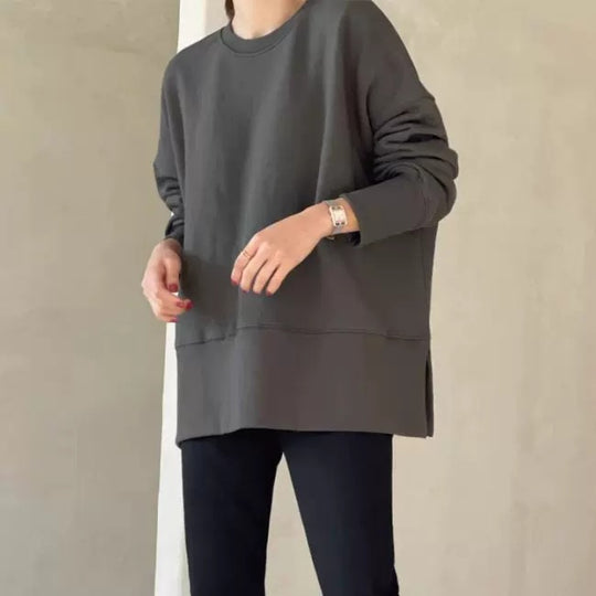Damen Boxy-Sweatshirt mit verlängerter Saumblende, seitlichen Schlitzen und Raglanärmeln Shop Nory