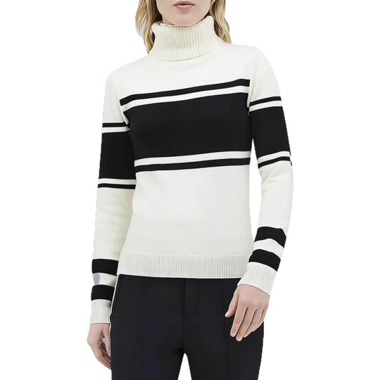 Damen langes Rollkragen Strickkleid mit Sternmotiv, Blockstreifen und elastischem Rippbündchen Shop Nory