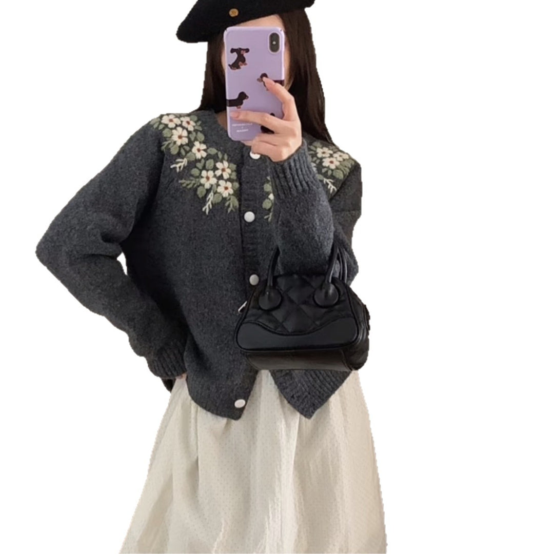 Damen Eleganter Strickpullover mit Blumenmuster Shop Nory
