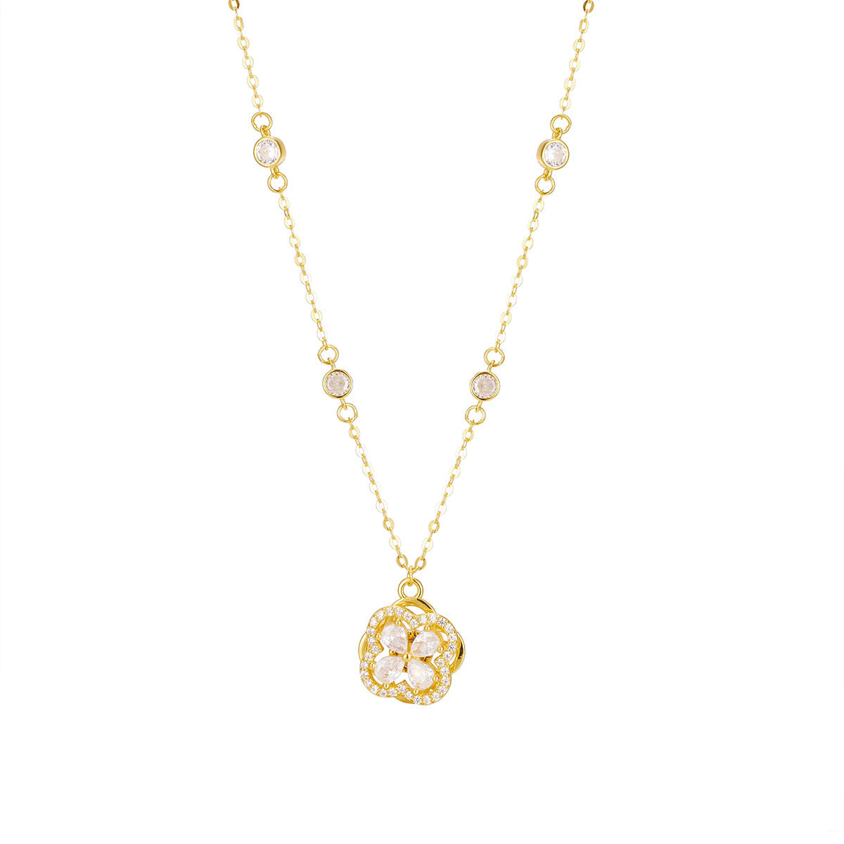 Damen elegante Halskette mit floralen Anhänger und funkelnden Kristaldetails Shop Nory
