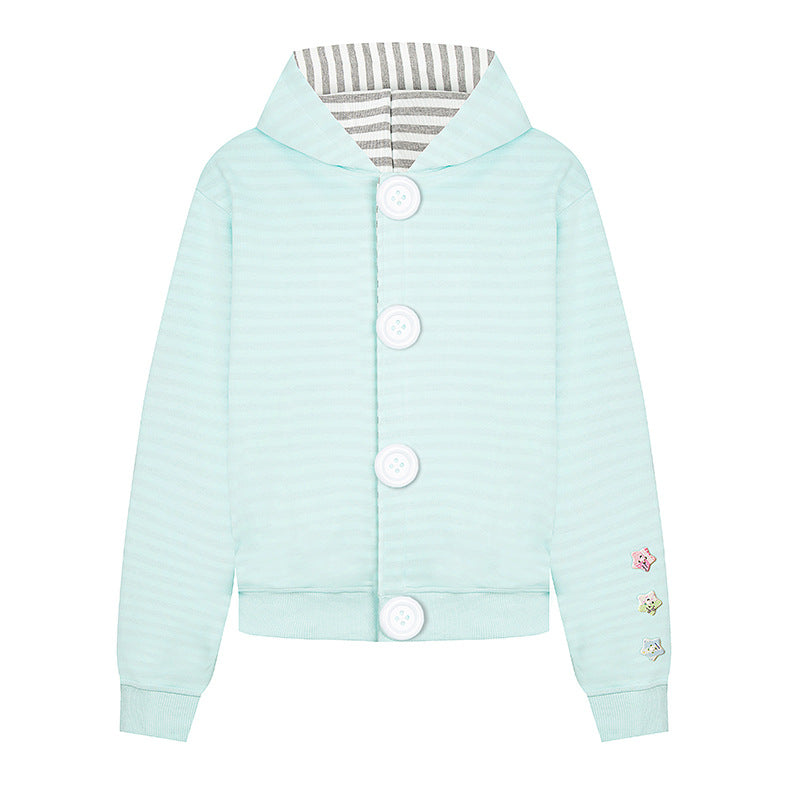 Damen Kapuzen‑Sweatjacke mit übergroßen Knöpfen, gestreiftem Innenfutter und Rippbündchen Shop Nory