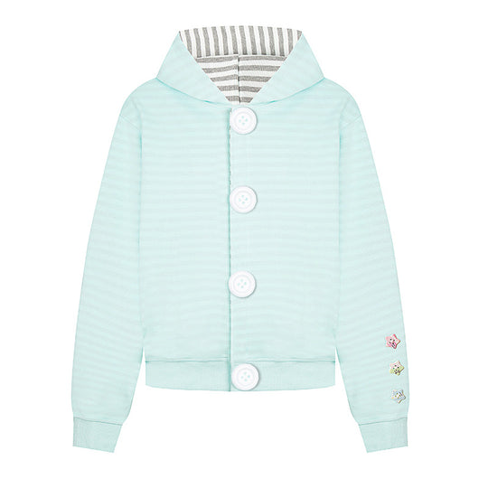 Damen Kapuzen‑Sweatjacke mit übergroßen Knöpfen, gestreiftem Innenfutter und Rippbündchen Shop Nory