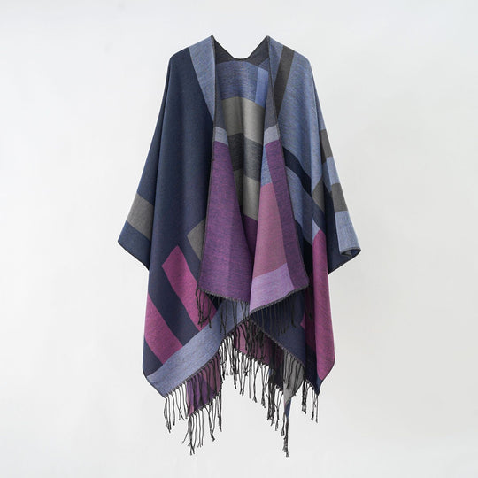 Damen Jacquard-Überwurfponcho im Cape-Schnitt mit feinem Fransensaum Shop Nory