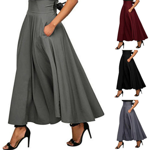Damen weit geschnittene Palazzo-Hose mit eleganten Taschen und hohem Bund
