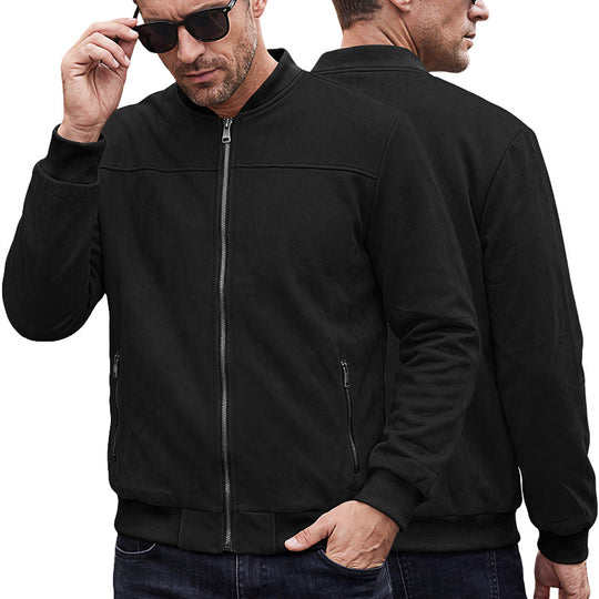 Herren Wildlederoptik Bomberjacke mit Rippenbündchen und Reißverschluss-Taschen Shop Nory