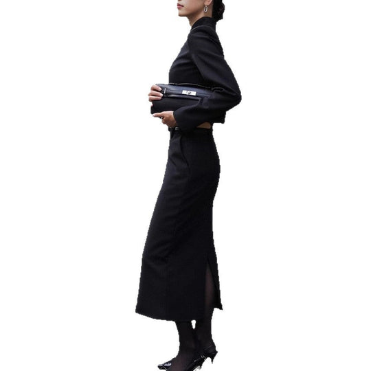 Damen Elegantes Etuikleid mit schmalem Stehkragen und Reißverschluss Shopnory