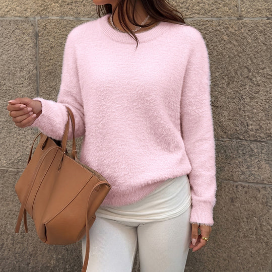 Damen Weicher Strickpullover mit Rundhalsausschnitt Shop Nory
