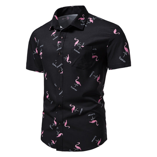 Herren Kurzarmhemd mit modernem Flamingo-Muster