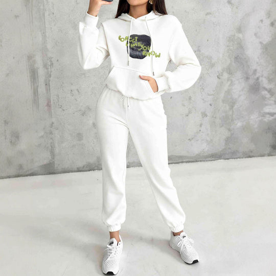 Damen nan Kapuzen-Sweatshirt und Slim-Jogginghose Lounge-Set mit Kängurutasche, gerippten Bündchen und figurbetonter Passform Shop Nory