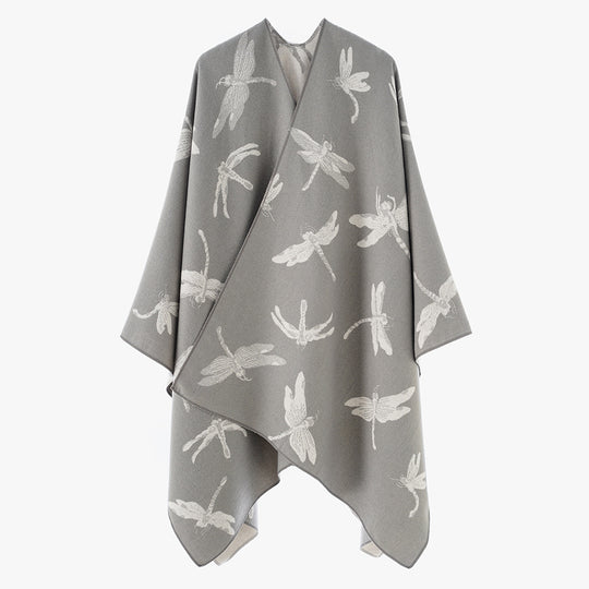 Damen Wendbarer Jacquard-Poncho mit Libellenmotiv Shop Nory