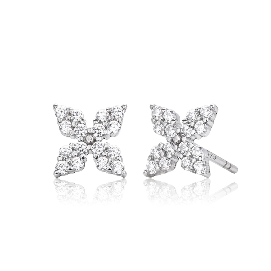 Damen Ohrstecker mit funkelnden Zirkonblüten aus 925 Sterling Silber Shop Nory