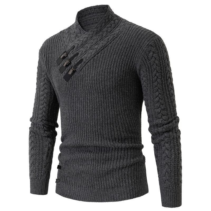 Herren Strukturiertes Zopfmuster-Mockneck-Pullover mit asymmetrischer Riegelverzierung Shop Nory