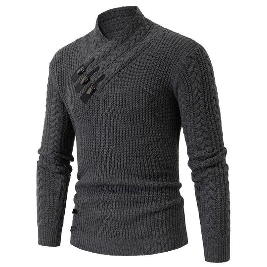 Herren Strukturiertes Zopfmuster-Mockneck-Pullover mit asymmetrischer Riegelverzierung Shop Nory