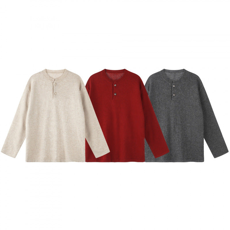 Unisex Oversize-Strickpullover mit Henley-Knopfleiste, geradem Saum und leichter Struktur Shop Nory