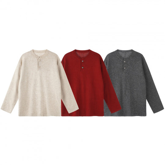 Unisex Oversize-Strickpullover mit Henley-Knopfleiste, geradem Saum und leichter Struktur Shop Nory