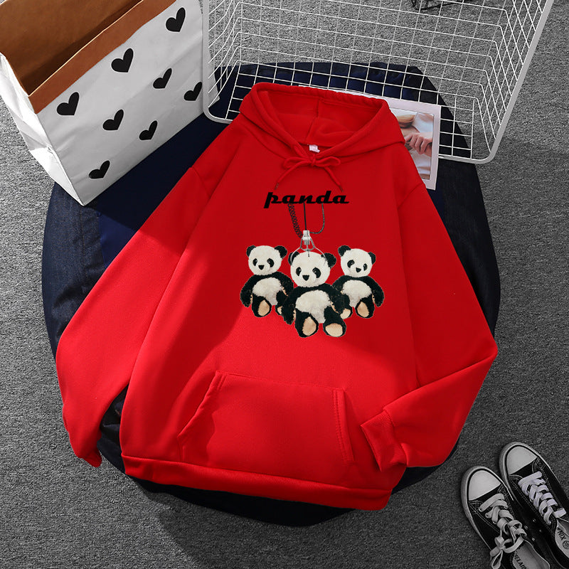 Damen nan oversized Kapuzenpullover mit Plüsch-Panda-Applikation und Kängurutasche Shop Nory