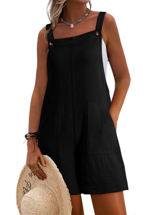 Damen Lässiger Kurz-Overall mit Trägern, Fronttaschen und Leinenoptik Shop Nory