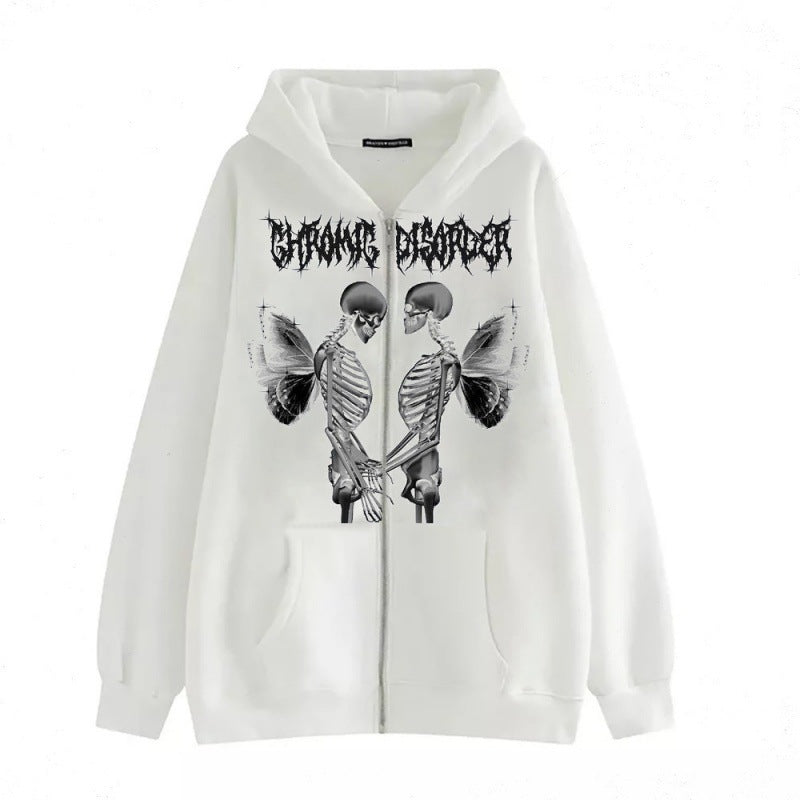 Damen nan Kapuzenjacke mit durchgehendem Reißverschluss und Rippenherz-Print Shop Nory