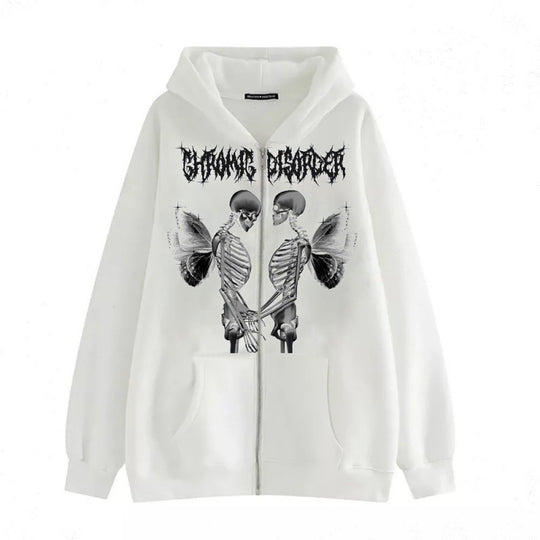 Damen nan Kapuzenjacke mit durchgehendem Reißverschluss und Rippenherz-Print Shop Nory