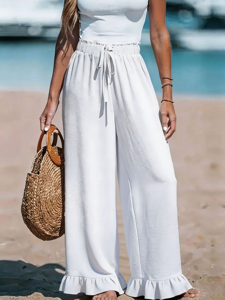 Damen Leichte Leinenhose mit weitem Bein und elastischem Bund Shop Nory