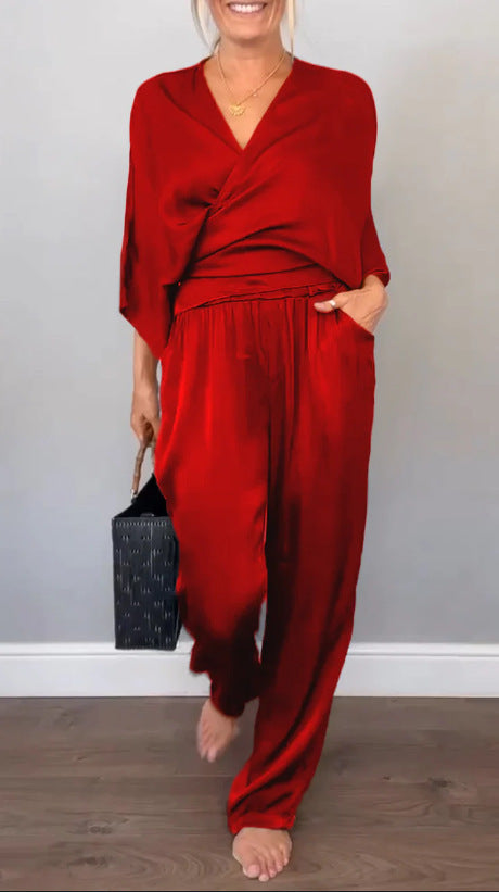 Damen elegantes und bequemes Satin-Hosenanzug