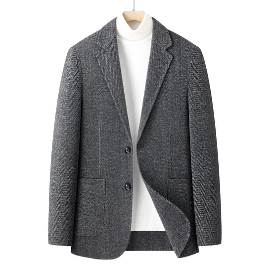 Herren Fischgrät-Wollblazer mit Reverskragen und aufgesetzten Taschen Shop Nory