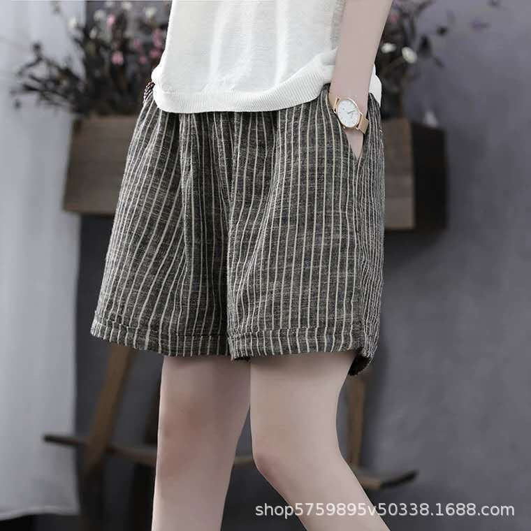 Damen Leichte Baumwollshorts mit Streifendessin ShopNory