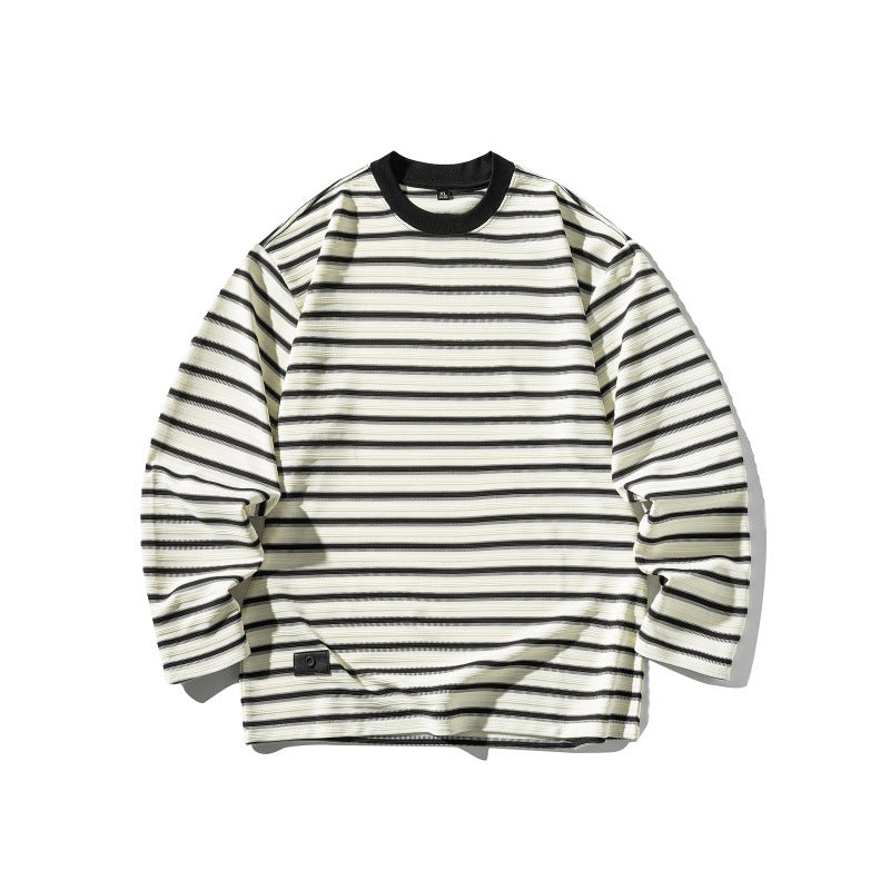 Unisex Gestreiftes Oversize-Langarmshirt aus Baumwollmix mit geripptem Rundhals Shop Nory