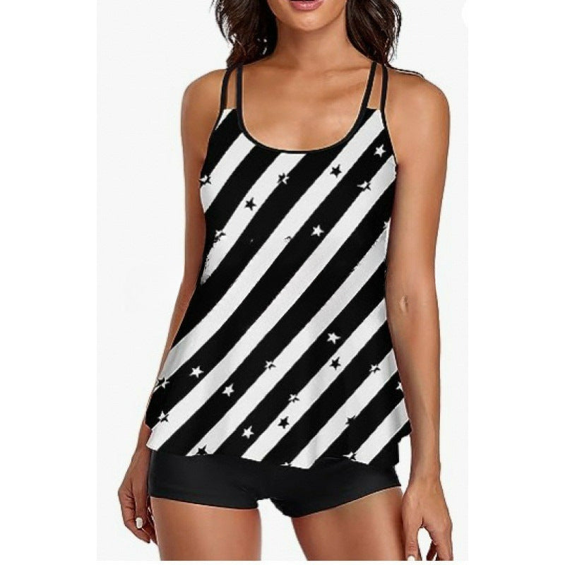 Damen Sportliches Tankini-Set mit bequemem Shorts und verstellbaren Trägern Shopnory