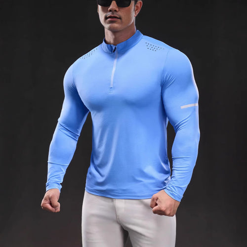Herren Kompressions-Trainingsshirt mit kurzem Reißverschluss und atmungsaktiver Mesh‑Struktur Shop Nory