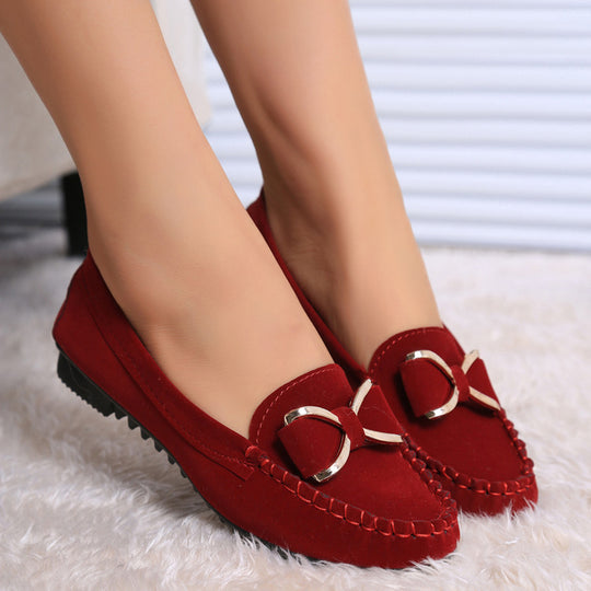 Damen Mokassin-Slipper in Veloursleder-Optik mit Zierknoten und rutschfester Profilsohle Shop Nory