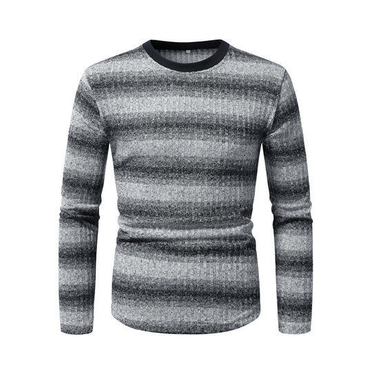 Herren Slim-Fit Feinstrick-Pullover mit horizontalem Farbverlauf und geripptem Strukturmix Shop Nory