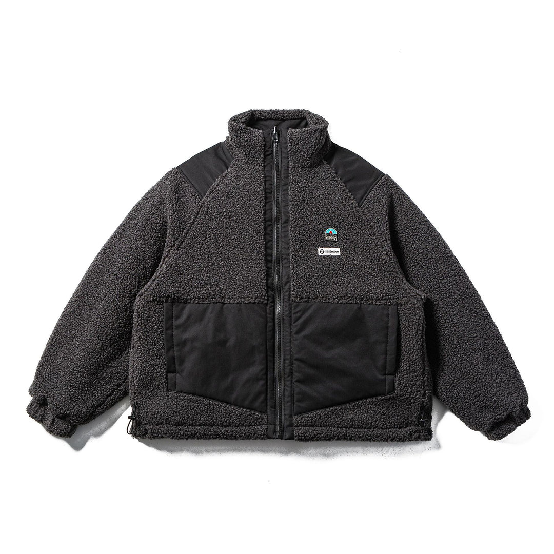 Unisex Teddy-Fleece Jacke mit Nylon-Paneelen, Stehkragen und Tunnelzug Shop Nory
