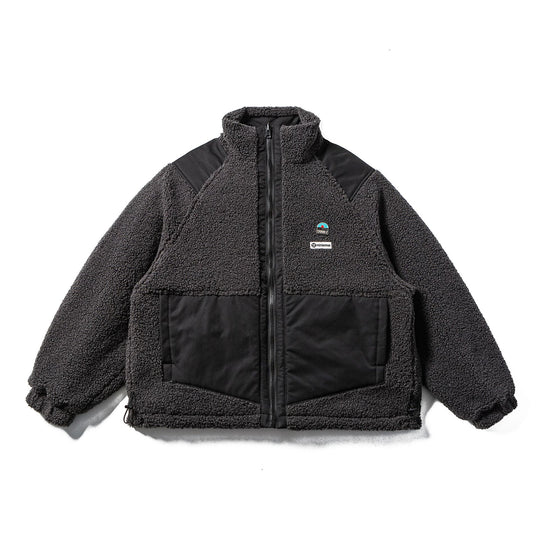 Unisex Teddy-Fleece Jacke mit Nylon-Paneelen, Stehkragen und Tunnelzug Shop Nory