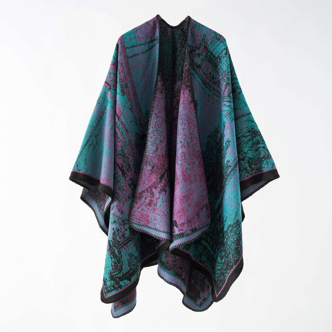 Damen Oversize-Ruana im kastigen Cape mit jacquardgewebter Struktur und weicher Wollmix Shop Nory