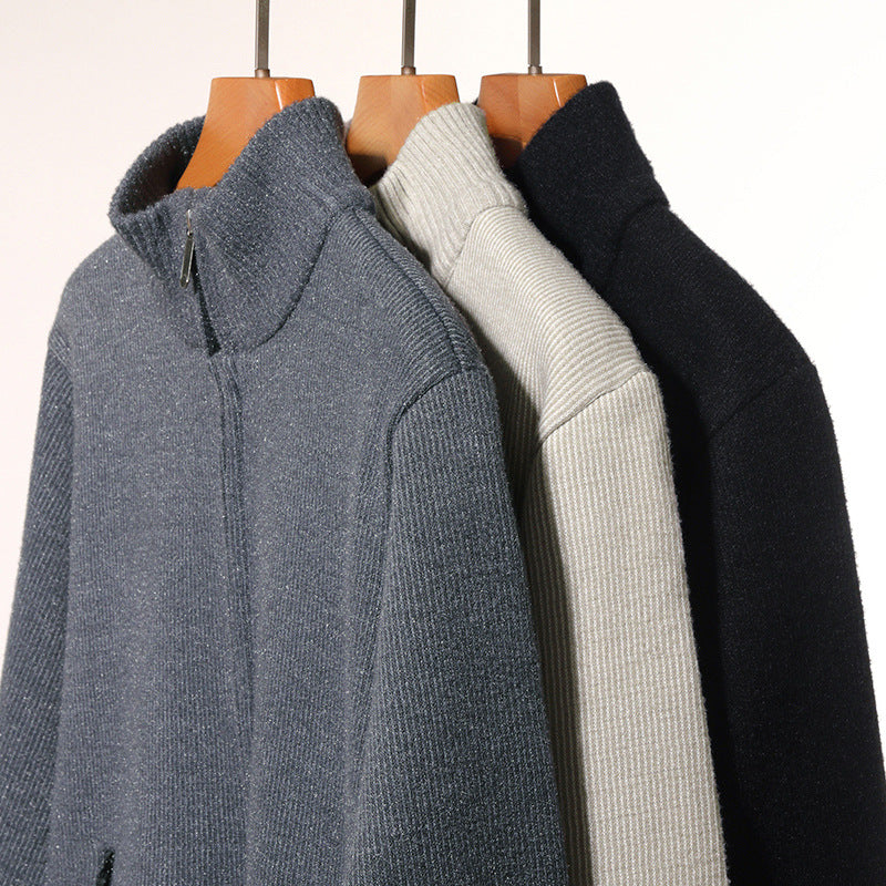 Herren Thermogefütterte Strickjacke mit Stehkragen und Mikrofleece-Innenfutter Shop Nory