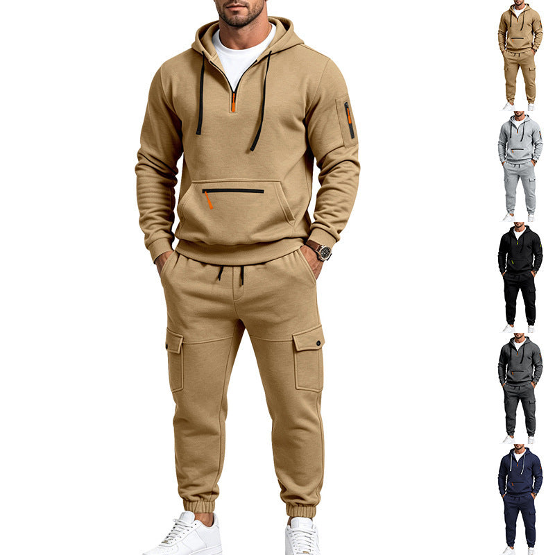 Herren Zweiteiliges Fleece-Loungewear-Set mit Halbzip-Kapuze und Cargo-Jogger Shop Nory