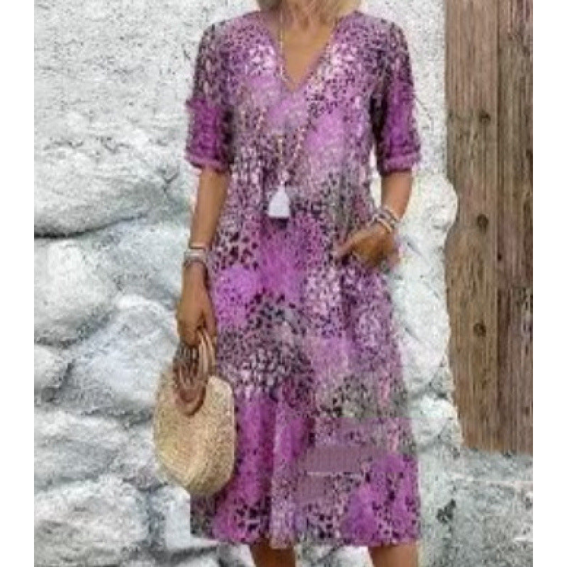 Damen Strandkleid im lässigen Stil mit Taschen und V-Ausschnitt